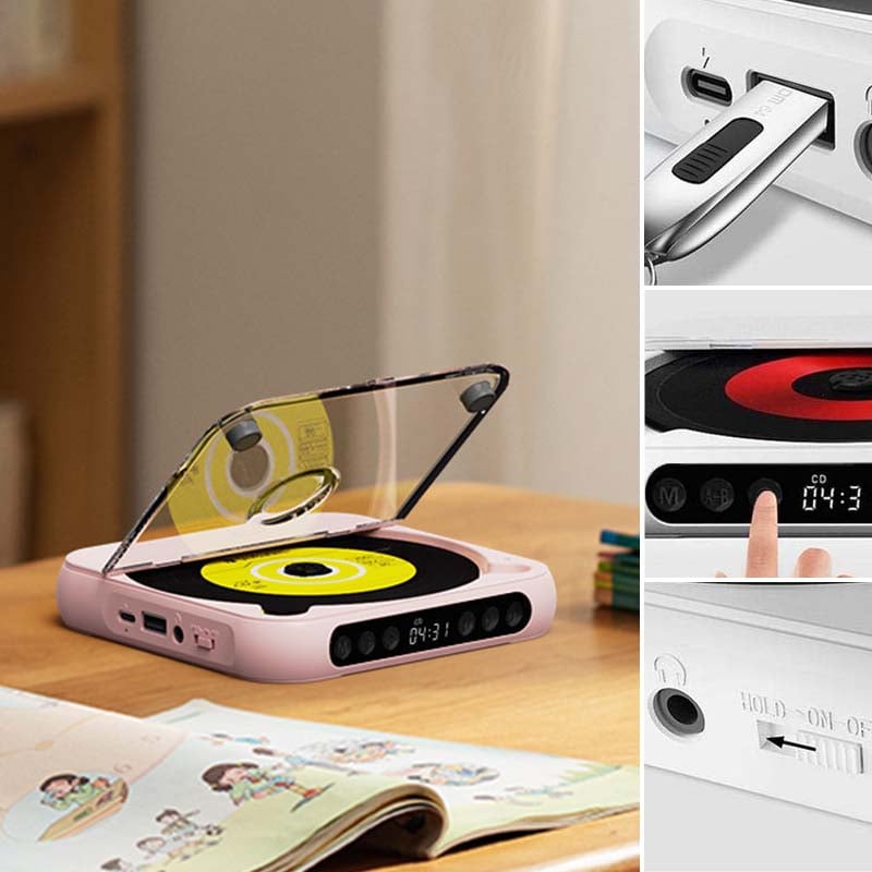 Portable Bluetooth CD Player with Hi-Fi Sound and USB-C Charging