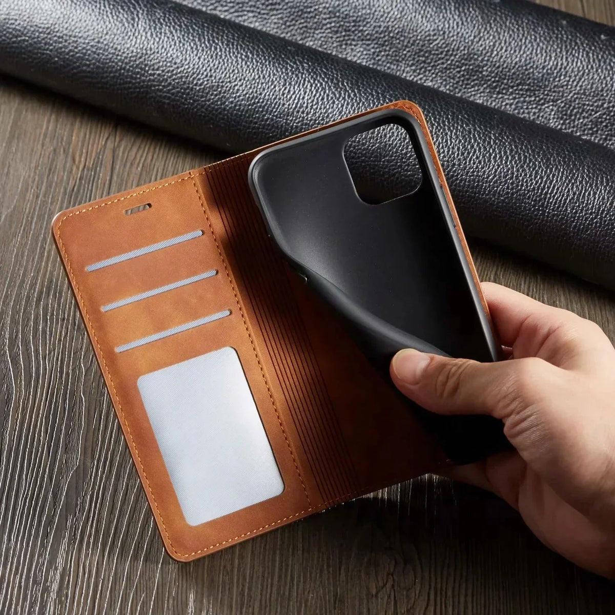 Unisex Magnetic Leather iPhone Case with Precise Model Fit