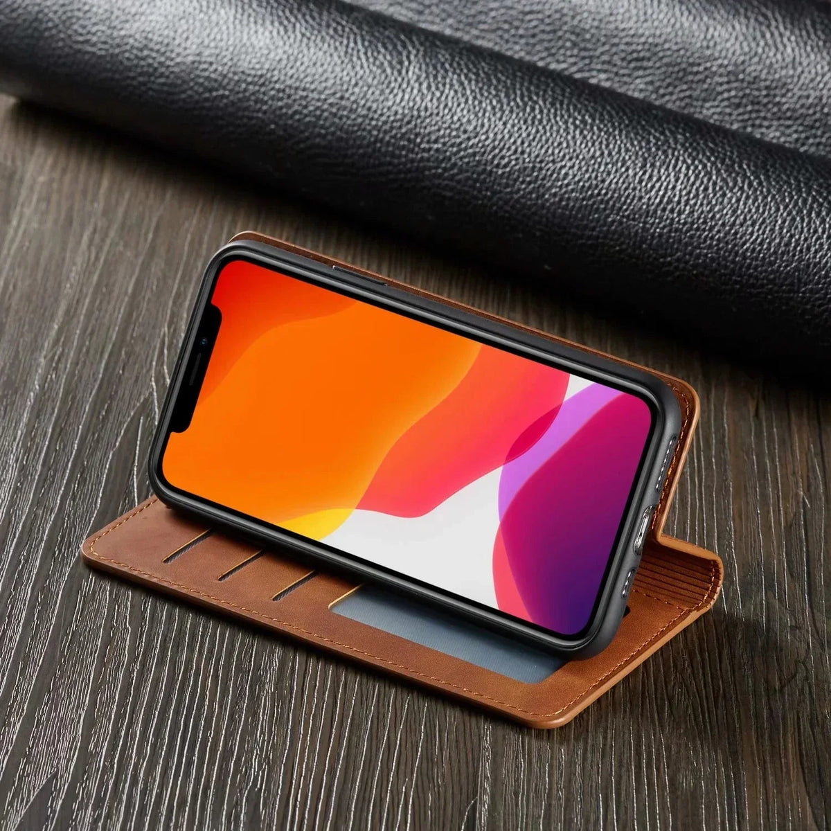 Unisex Magnetic Leather iPhone Case with Precise Model Fit