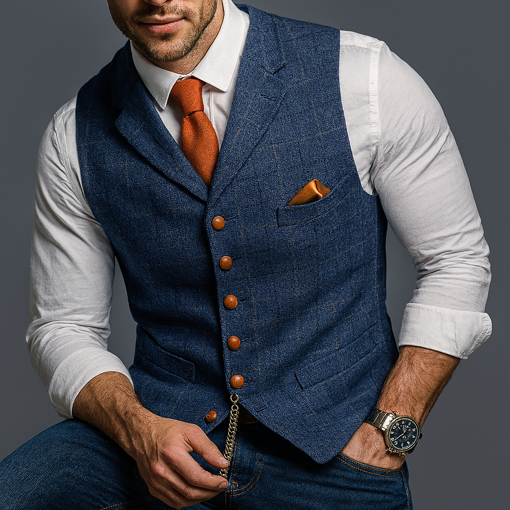 Men's Double-Breasted V-Neck Waistcoat for Formal Occasions