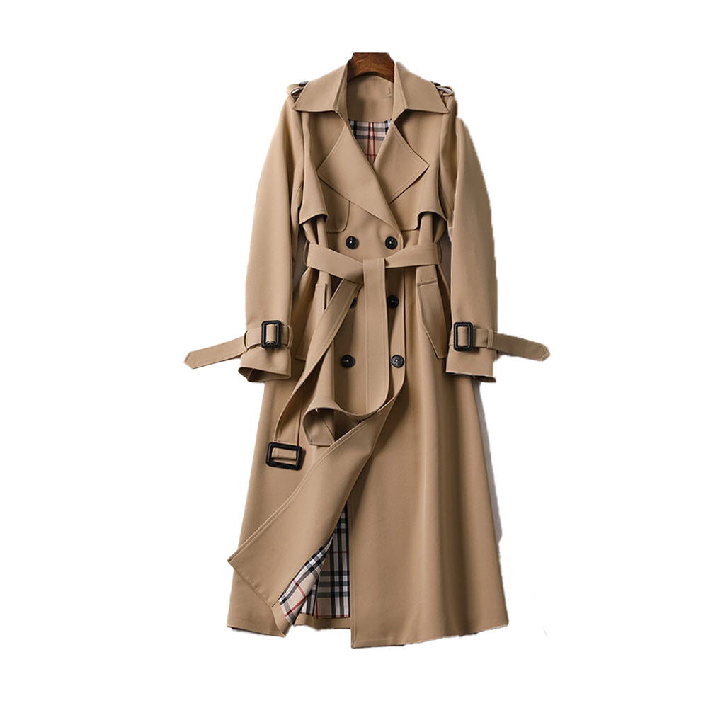 Women's Double-Breasted Trench Coat with Removable Belt