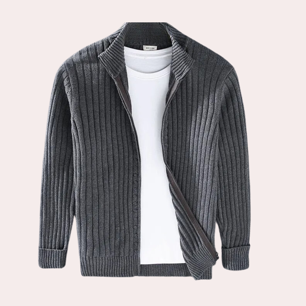 Men's Knitted Zip-Up Cardigan with Subtle Knit Details