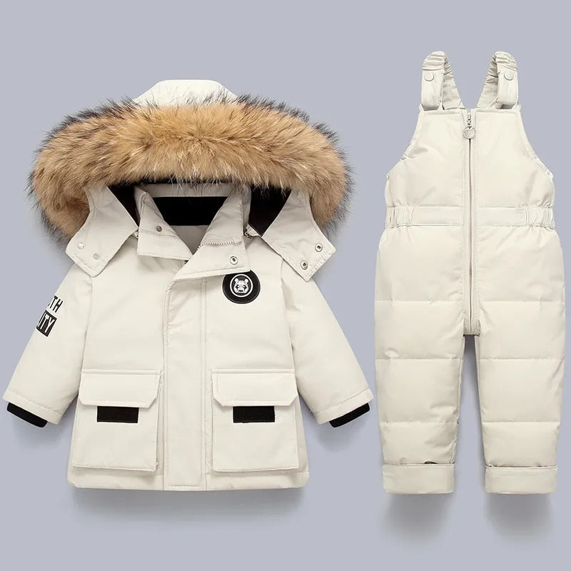 Kids' Coat and Overall Set with Zip and Button Fastening