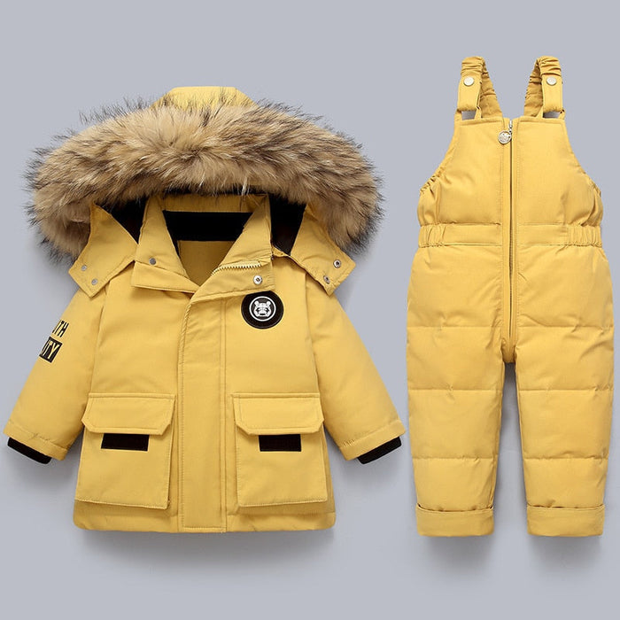 Sett med kåpe og overall til barn med glidelås og knapper