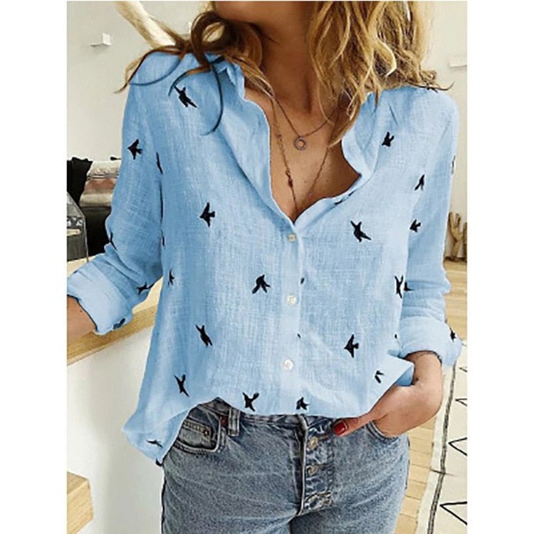 Women's Casual Blouse in Plain Colours and Bird Print